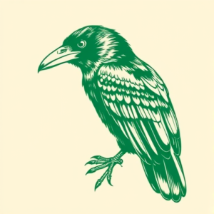 Green Ink Outline Raven Tattoo