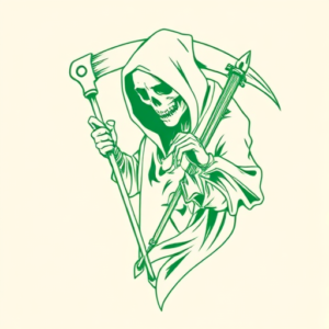 Green Ink Outline Reaper Tattoo