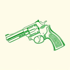 Green Ink Outline Revolver Tattoo