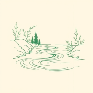 Green Ink Outline River Tattoo