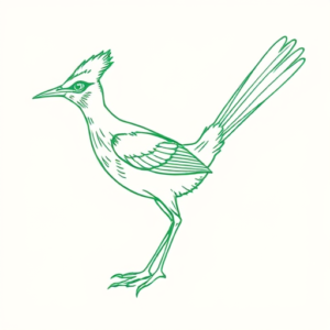 Green Ink Outline Roadrunner Tattoo