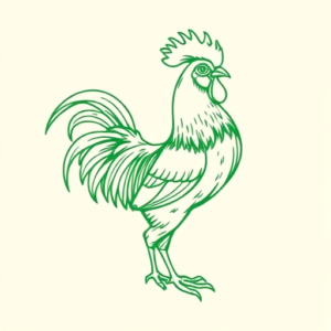 Green Ink Outline Rooster Tattoo