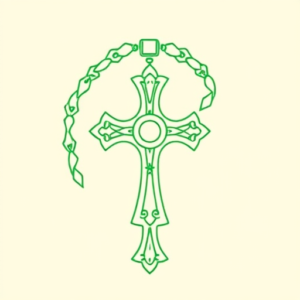 Green Ink Outline Rosary Tattoo