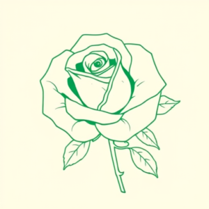 Green Ink Outline Rose Tattoo