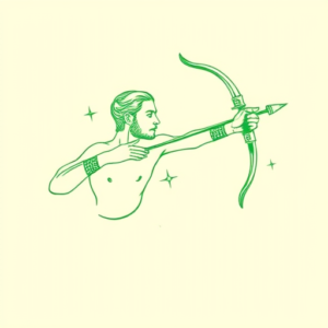 Green Ink Outline Sagittarius Tattoo