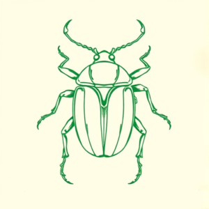 Green Ink Outline Scarab Tattoo