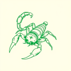 Green Ink Outline Scorpion Tattoo