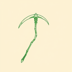 Green Ink Outline Scythe Tattoo