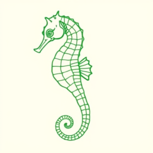 Green Ink Outline Seahorse Tattoo