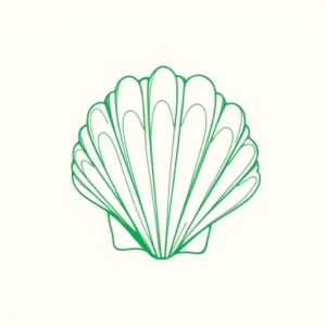 Green Ink Outline Seashell Tattoo