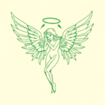 Green Ink Outline Seraphim Tattoo