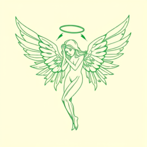 Green Ink Outline Seraphim Tattoo