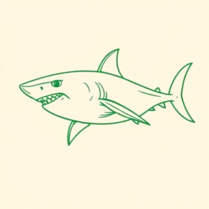 Green Ink Outline Shark Tattoo
