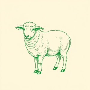 Green Ink Outline Sheep Tattoo