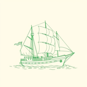 Green Ink Outline Ship Tattoo