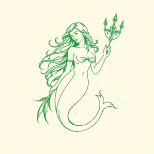 Green Ink Outline Siren Tattoo