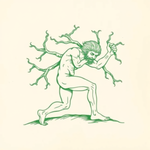Green Ink Outline Sisyphus Tattoo