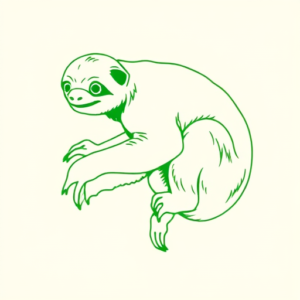 Green Ink Outline Sloth Tattoo