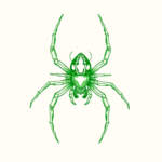 Green Ink Outline Spider Tattoo