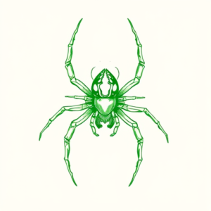Green Ink Outline Spider Tattoo