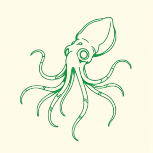 Green Ink Outline Squid Tattoo