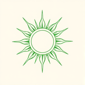 Green Ink Outline Sun Tattoo