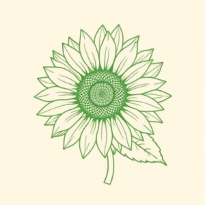 Green Ink Outline Sunflower Tattoo
