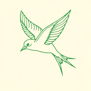 Green Ink Outline Swallow Tattoo