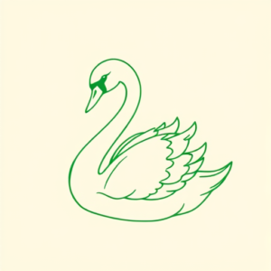 Green Ink Outline Swan Tattoo