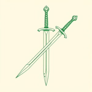 Green Ink Outline Sword Tattoo