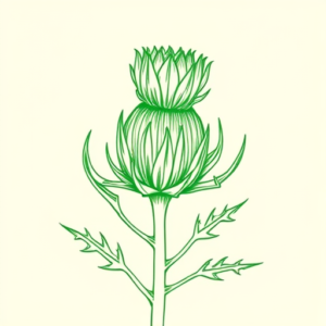 Green Ink Outline Thistle Tattoo