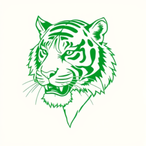 Green Ink Outline Tiger Tattoo