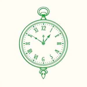 Green Ink Outline Time Tattoo