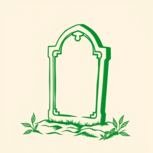 Green Ink Outline Tombstone Tattoo