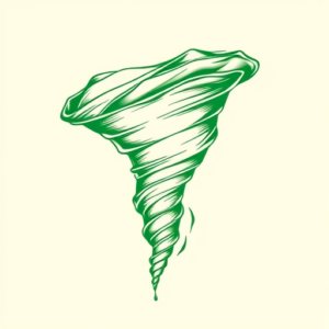 Green Ink Outline Tornado Tattoo