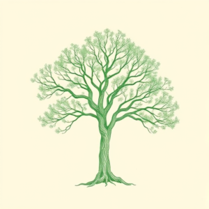 Green Ink Outline Tree Tattoo
