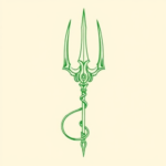 Green Ink Outline Trident Tattoo
