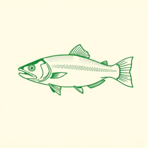 Green Ink Outline Trout Tattoo