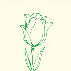 Green Ink Outline Tulip Tattoo