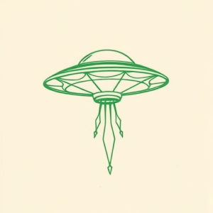 Green Ink Outline Ufo Tattoo