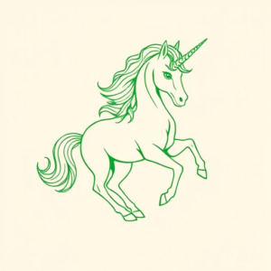 Green Ink Outline Unicorn Tattoo