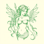 Green Ink Outline Valkyrie Tattoo