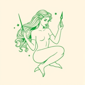 Green Ink Outline Virgo Tattoo