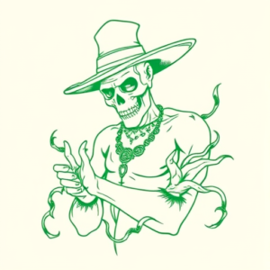 Green Ink Outline Voodoo Tattoo