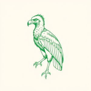 Green Ink Outline Vulture Tattoo