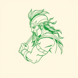 Green Ink Outline Warrior Tattoo