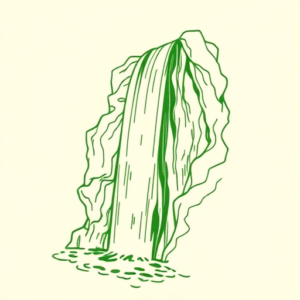 Green Ink Outline Waterfall Tattoo