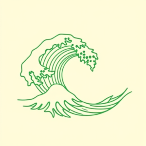 Green Ink Outline Wave Tattoo