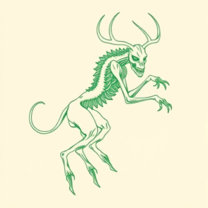 Green Ink Outline Wendigo Tattoo