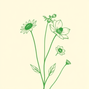 Green Ink Outline Wildflower Tattoo